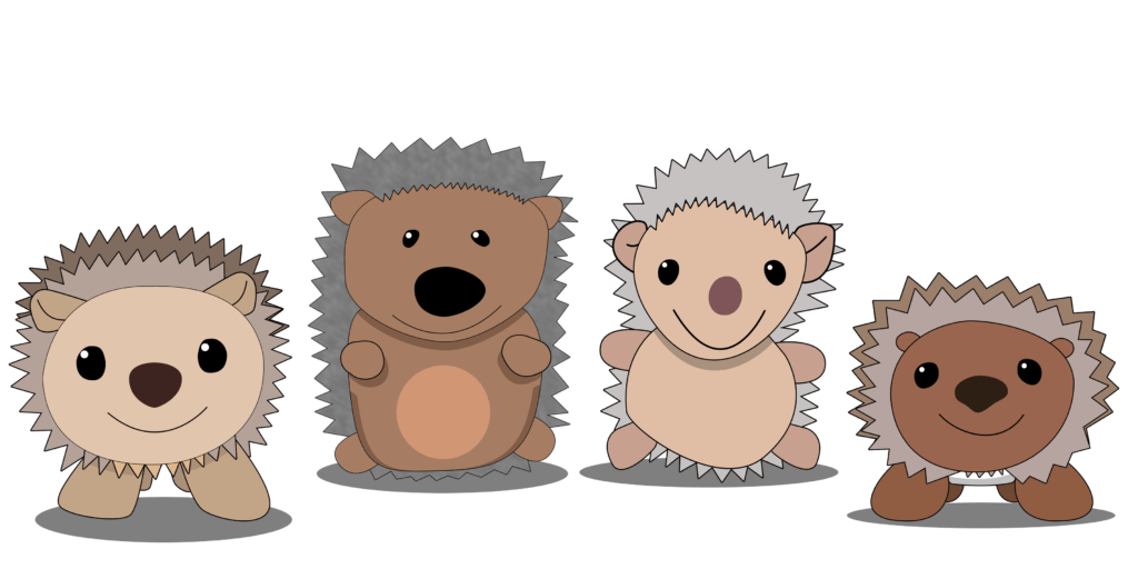 Four friendly hedgehogs, who are the main characters in some of Stroberock's products